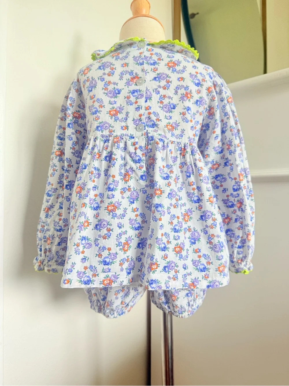 Peggy Green Floral Bloomer Set 3T Girls Blue Boutique Outfit Ruffle Collar South